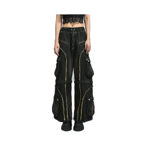 Split Denim Cargo Pants / Black