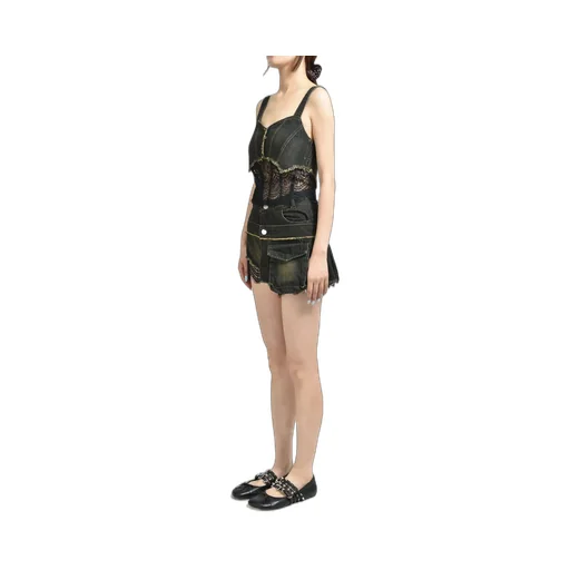 Denim Lace Combi Shortpants / Blk