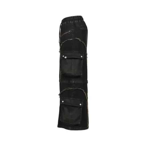 Split Denim Cargo Pants / Black