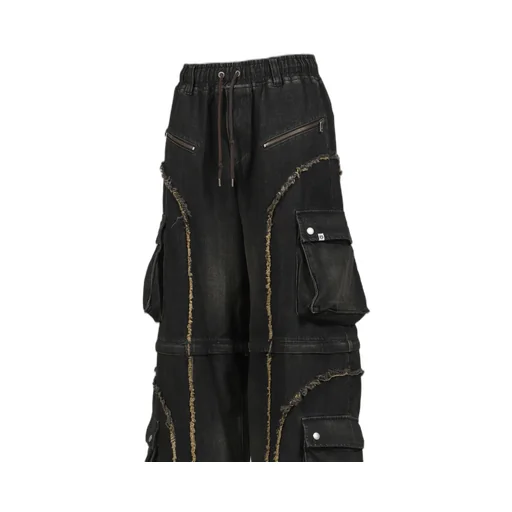 Split Denim Cargo Pants / Black