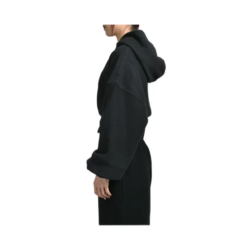 Cropped Zip Up Hoodie With Branded Seam Label / Faded Blk
