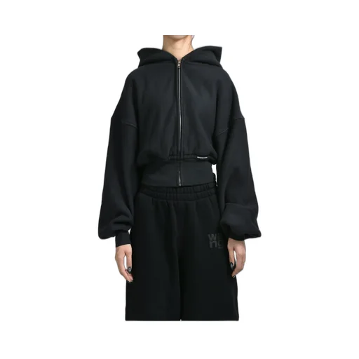 Cropped Zip Up Hoodie With Branded Seam Label / Faded Blk