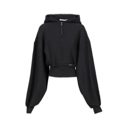 Cropped Zip Up Hoodie With Branded Seam Label / Faded Blk