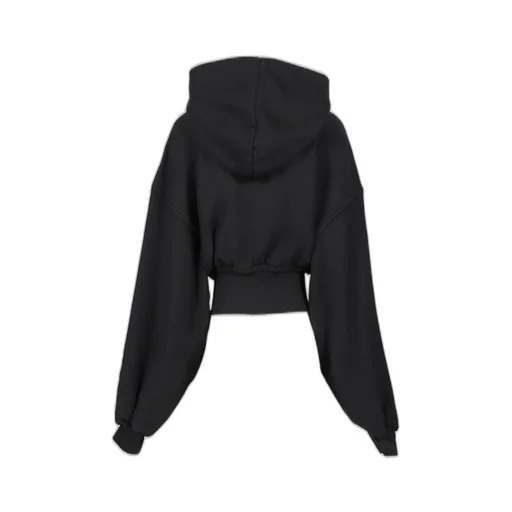 Cropped Zip Up Hoodie With Branded Seam Label / Faded Blk
