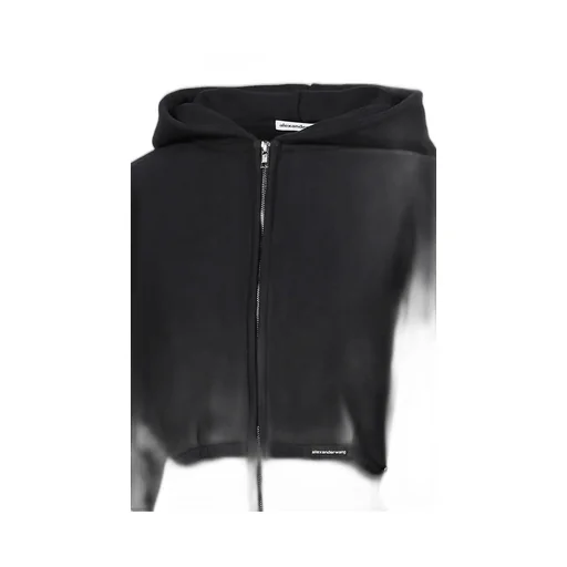 Cropped Zip Up Hoodie With Branded Seam Label / Faded Blk