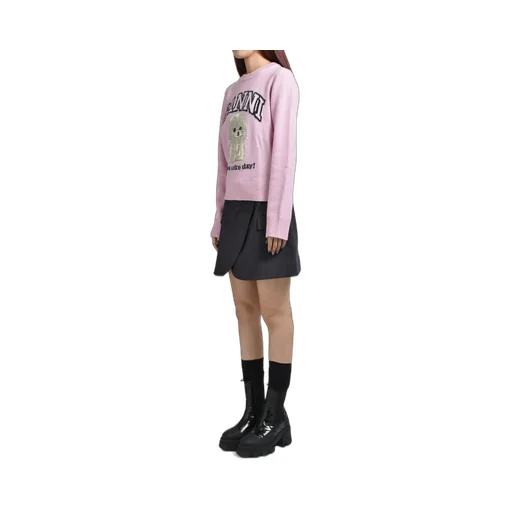 Graphic Wool Mix Poodle Crewneck / Chalk Pnk