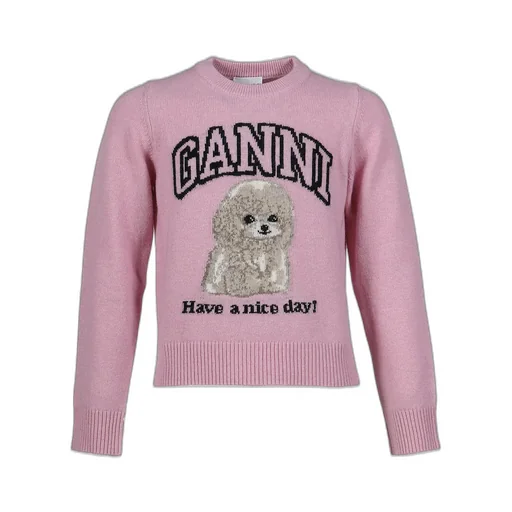 Graphic Wool Mix Poodle Crewneck / Chalk Pnk