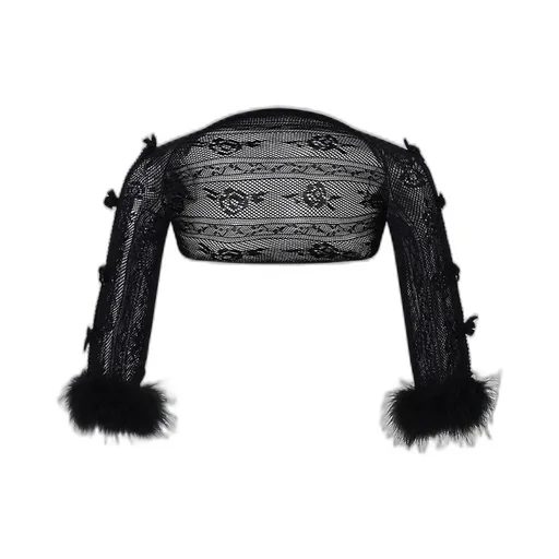 Black Ostrich Feather Lace Shrug / Blk