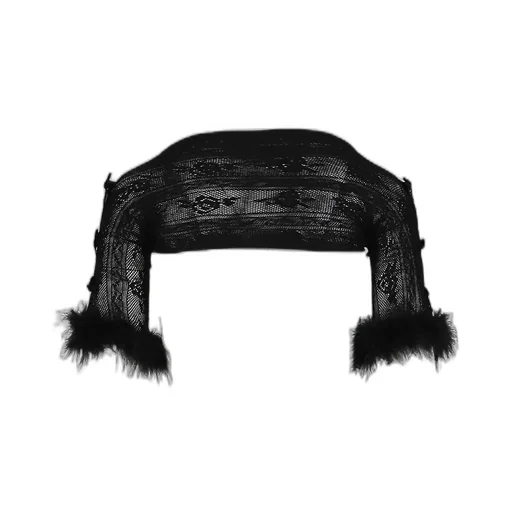 Black Ostrich Feather Lace Shrug / Blk
