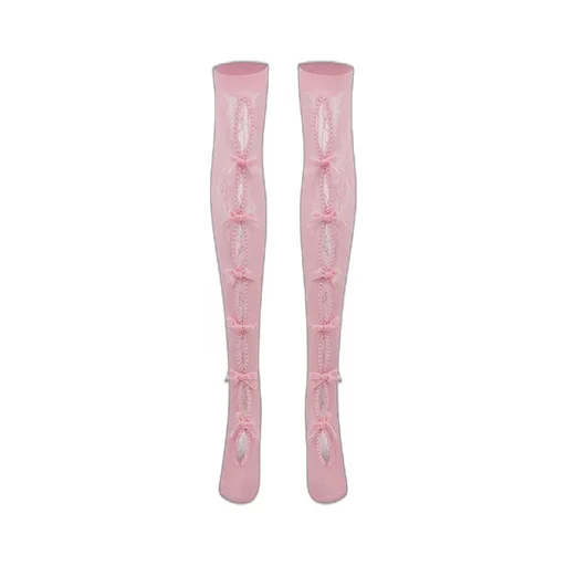 Pink Bownot Black Lace Mid-Calf Socks / Pnk