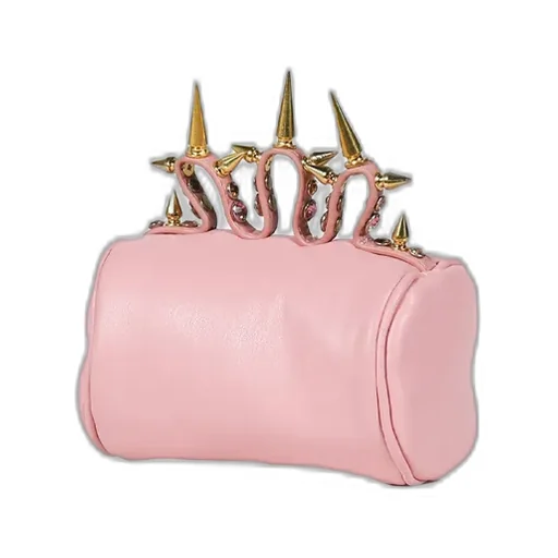 Pink Rhinestone Brass Knuckles Leather Handbag / Pnk