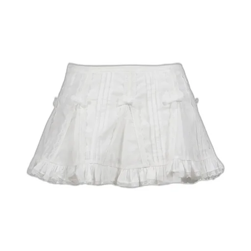 White Lace Trim Cotton Mini Skirt / Wht