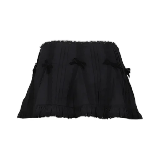 Black Lace Trim Pleated Cotton Mini Skirt / Blk