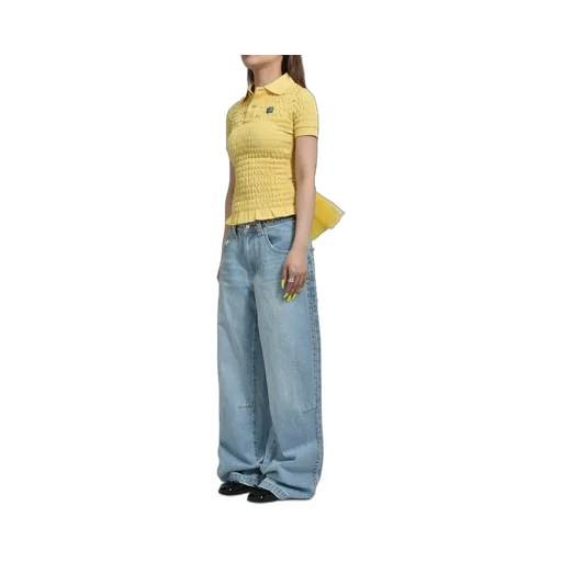 Yellow Shirred Polo Bustle Shirt / Yel