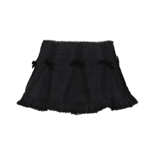 Black Lace Trim Pleated Cotton Mini Skirt / Blk