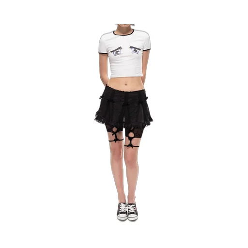 Black Bowknot Lace Short Leggings / Blk