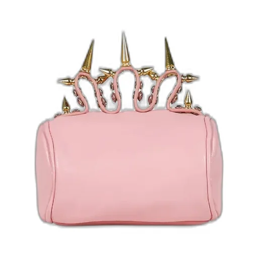 Pink Rhinestone Brass Knuckles Leather Handbag / Pnk