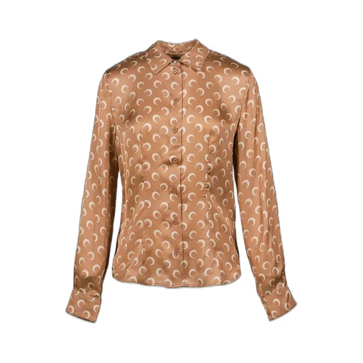 Moon Satin Shirt Blouse / D Camel