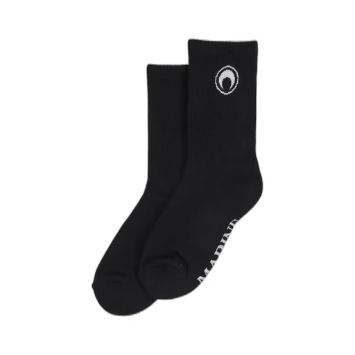 Moon Logo Ribbed Knit Crew Socks / Blk