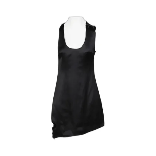 Double Buckle Satin Dress / Blk