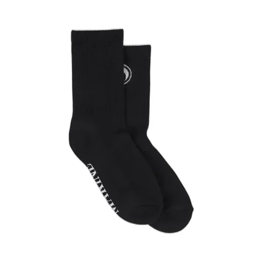 Moon Logo Ribbed Knit Crew Socks / Blk
