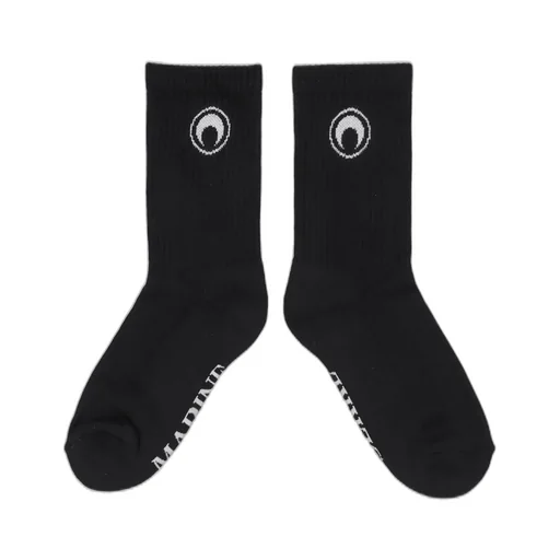 Moon Logo Ribbed Knit Crew Socks / Blk