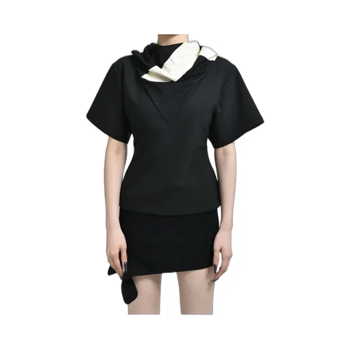 Scarf Polywool Top / Black