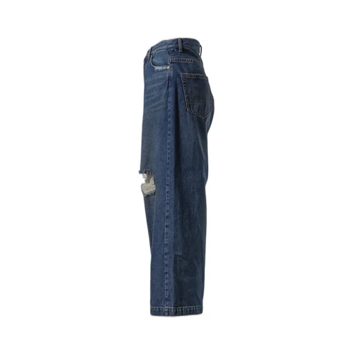 90'loose Straight Pants - Damaged Denim / Indigo