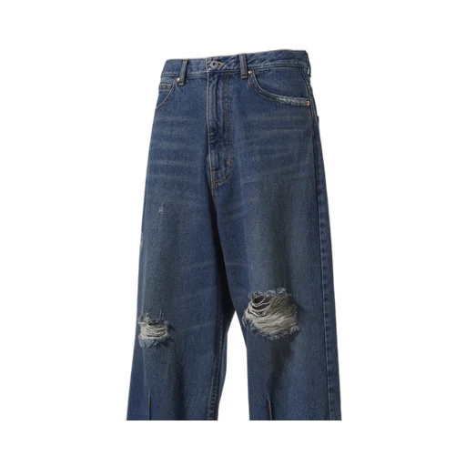 90'loose Straight Pants - Damaged Denim / Indigo