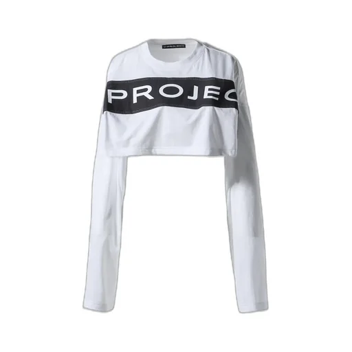 Scrunched Logo Long Sleeve Crop Top / Wht