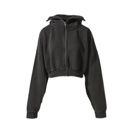 Cropped Full Zip / Washed Black