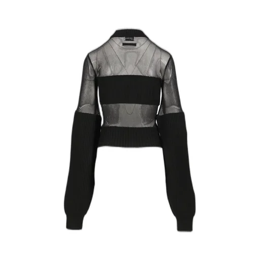 Lambswool Ribbed Long Sleeves Sweater With Mesh Cut Out Details / Blk