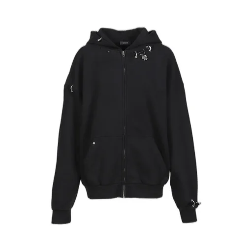 Piercing Detail Zip-Up Hoodie / Blk