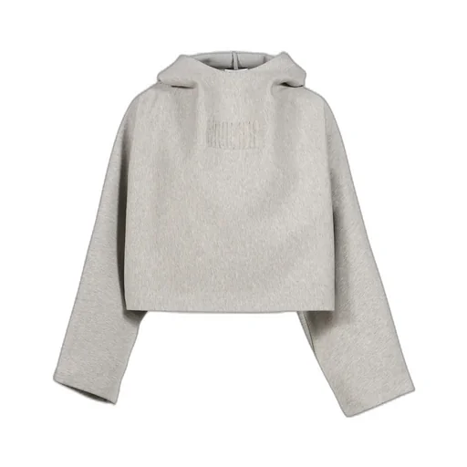 Bonded Cotton Cropped Bat Sleeves Hoodie With Embossing / Gry Gaultier