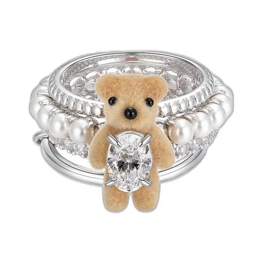 Mini Pearlescent Bear Multi-Layered Ring / Brw