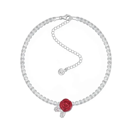 Ceramic Rose Necklace / Red
