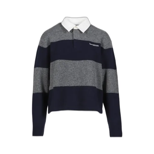 Serif Logo Cashmere Rugby Polo / Heather Gry/Dark Nvy
