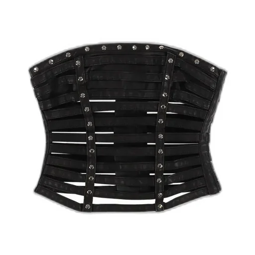Faux Pu Slashed Corset Top / Blk Denim