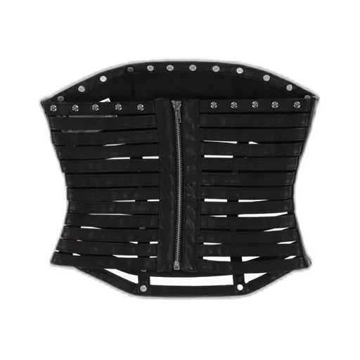 Faux Pu Slashed Corset Top / Blk Denim