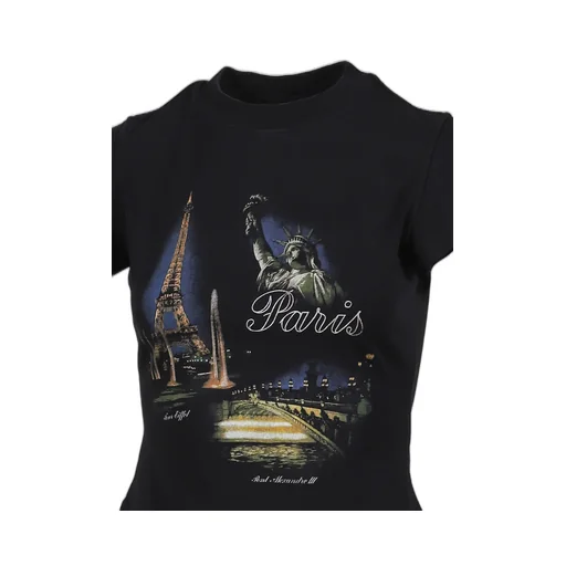 Paris Tourist Front Sleeve Baby T-Shirt / Blk