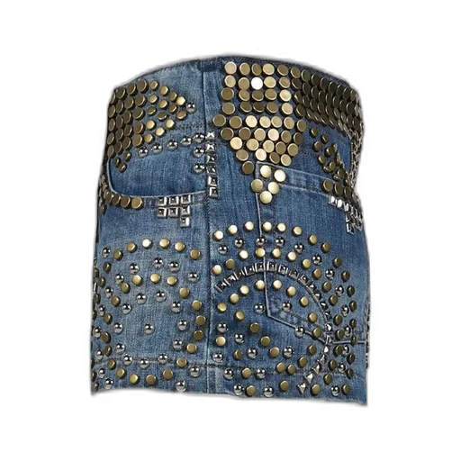 Studded Denim Mini Skirt / Indigo