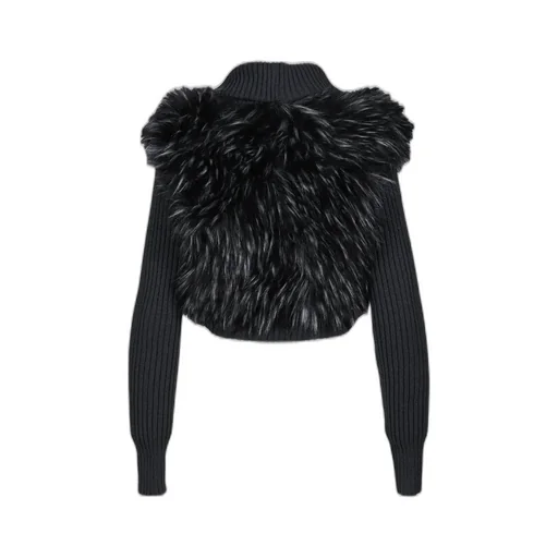 Longsleeve Knit Faux Fur Shrug / Blk