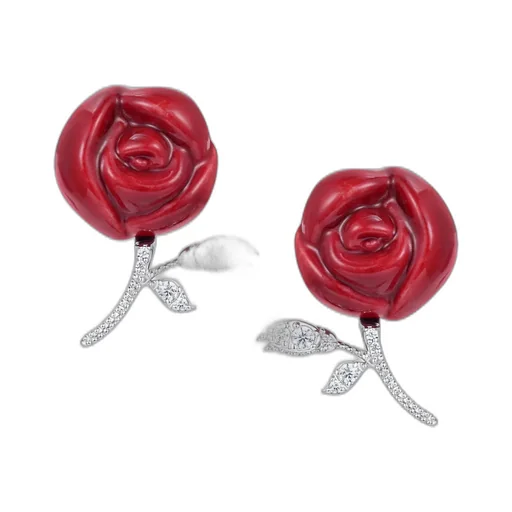 Ceramic Rose Earring / Red