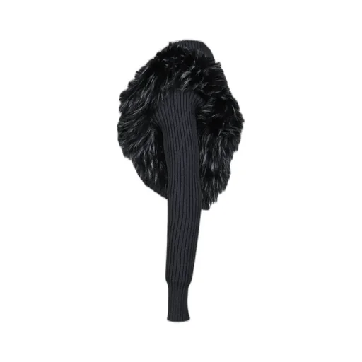 Longsleeve Knit Faux Fur Shrug / Blk