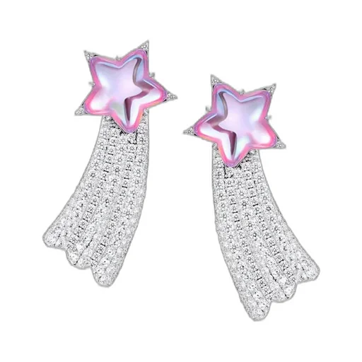 Pave Long-Tail Meteor Earring / Pnk