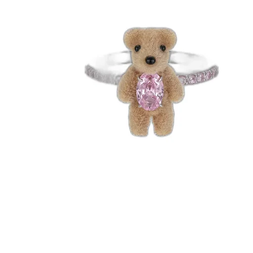 Mini Flocked Bear Gemstone Ring / Brw