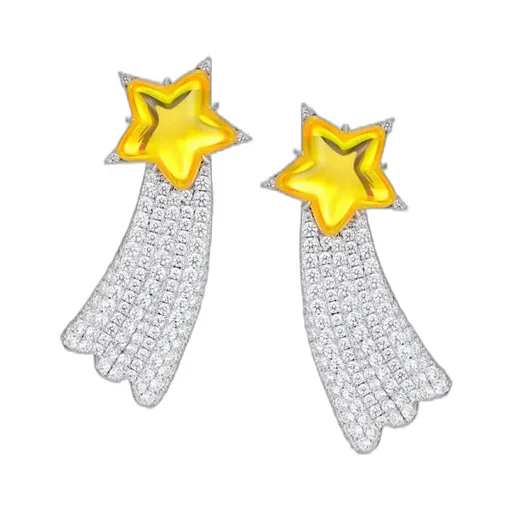 Pave Long-Tail Meteor Earring / Yel