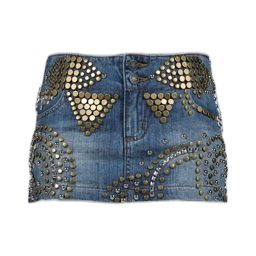 Studded Denim Mini Skirt / Indigo