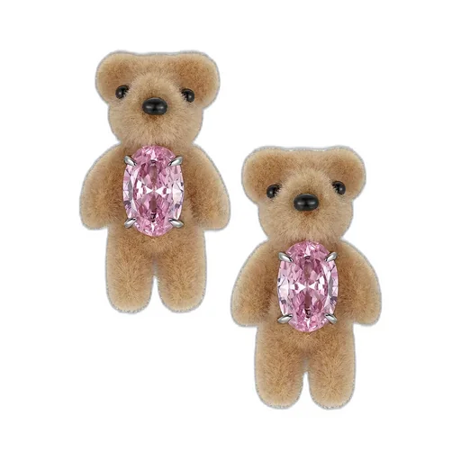 Mini Flocked Bear Earring / Pnk