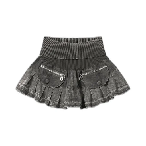 Patchwork Denim Skirt / Blk